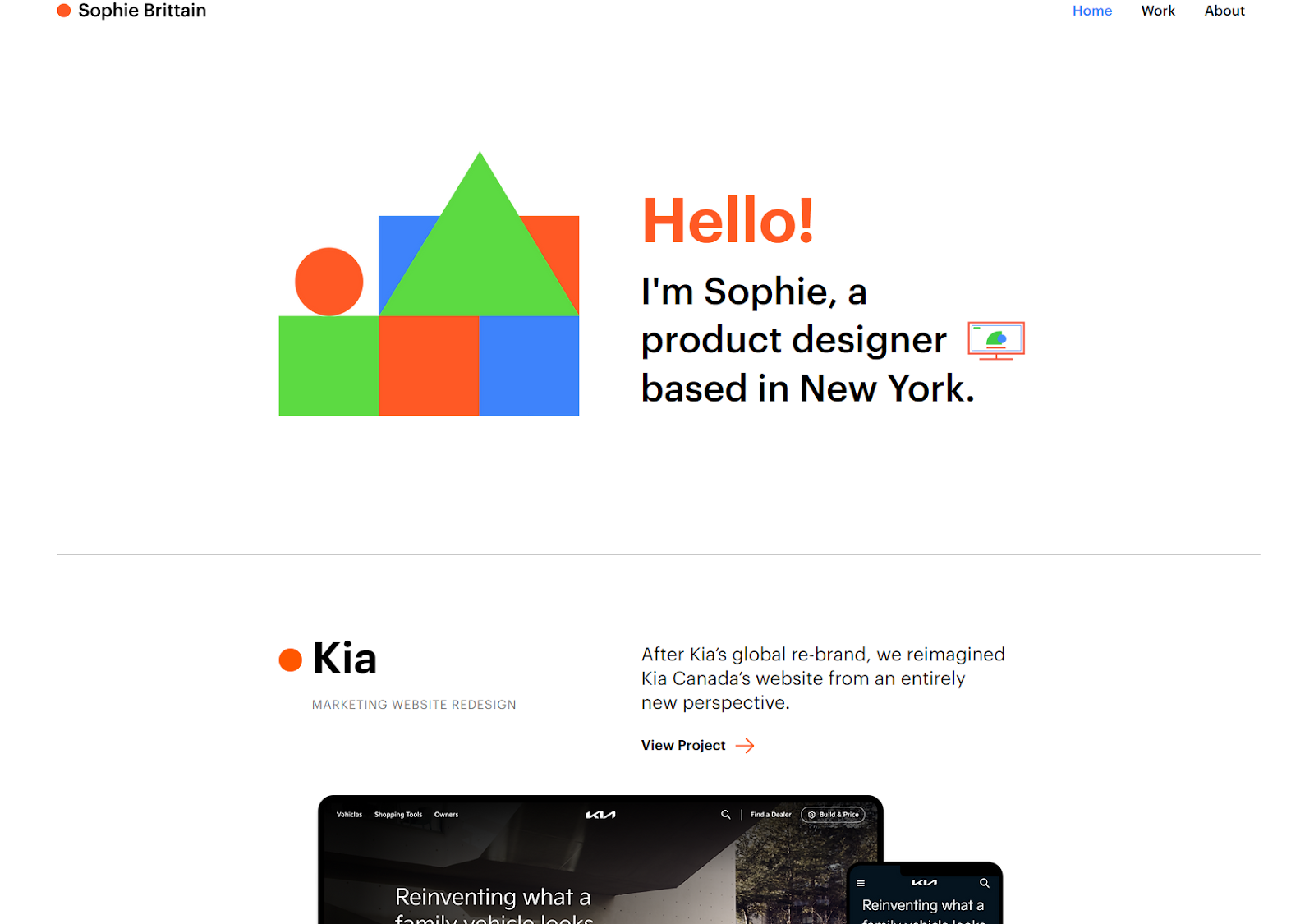 Best portfolio websites for developers, example from Sophie Brittain UX.